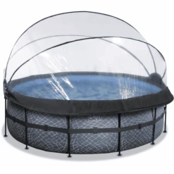 EXIT TOYS EXIT Frame Pool ø427x122cm (12v Sand Filter) - Grijs + Zonnedak + Warmtepomp