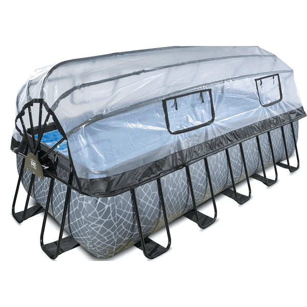EXIT TOYS EXIT Stone Zwembad 540x250x122cm Met Afdekking En Sand Filterpomp, Grijs 2 EXIT TOYS EXIT Stone Zwembad 540x250x122cm Met Afdekking En Sand Filterpomp, Grijs - Afbeelding 2